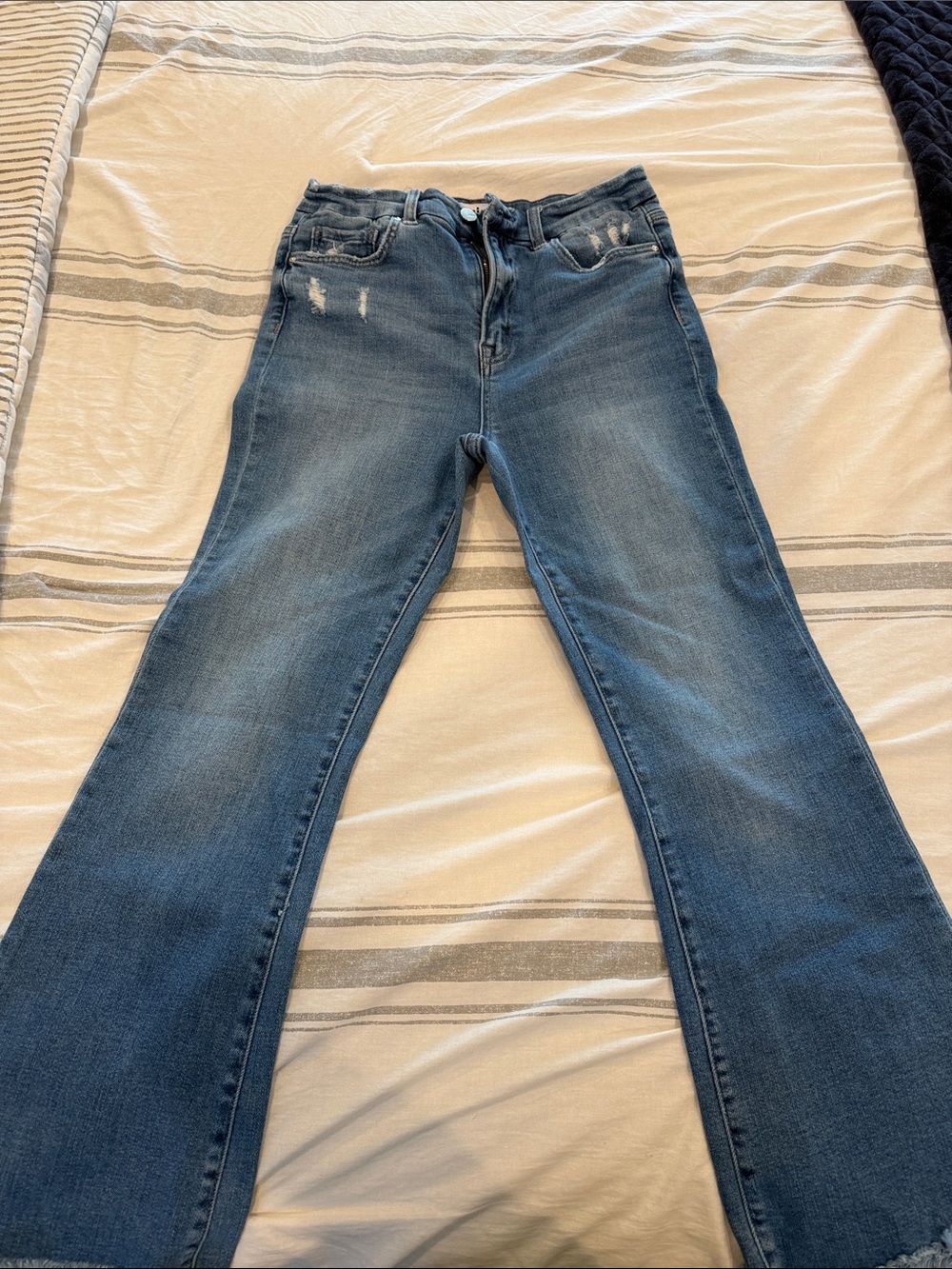 High-Rise Blue Flare Jeans — Wide-Leg Denim